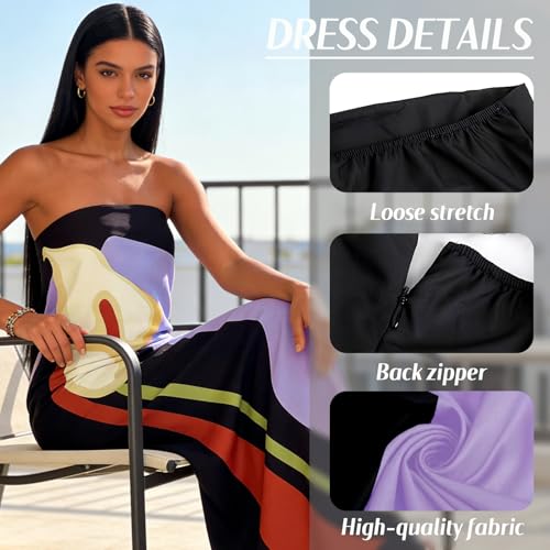 Image of Zwirelz Women Strapless Maxi Dress Boho Floral Print Flowy Long Tube Dress Off Shoulder Loose Beach Sundress