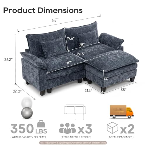 Image of URRED Oversized Modular Sectional Sofa，Blue：87 inch L Shaped
