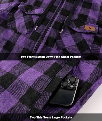 V VALANCH Men's Flannel Shirt Jacket with Hood Fleece Lined Plaid Jacket Zip Up Winter Warm Coat4