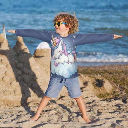 CaTaKu Unicorn Colorful Cloud Toddler Rash Guard Boy Swim Shirt for Boys Kids Swimsuit Long Sleeve UPF 50+ 3-12T2