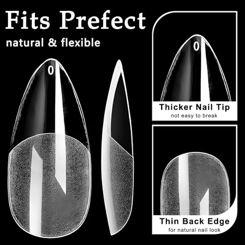 AddFavor 600pcs Almond Nail Tips, Medium Almond Gel X Nail Tips Clear Fake Nails Full Cover Acrylic Nail Tips for Extension Nail Manicure Salon Home DIY - Image 3
