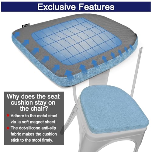 Image of BUYUE Friendly Woven Fabric 14x14 Magnetic Cushions for Metal Chair Set of 4, Enhanced Anti-Slip Seat Pads for Dining Kitchen Cafe Stackable Chairs (U-Shape, Light Blue, 4 Counts)