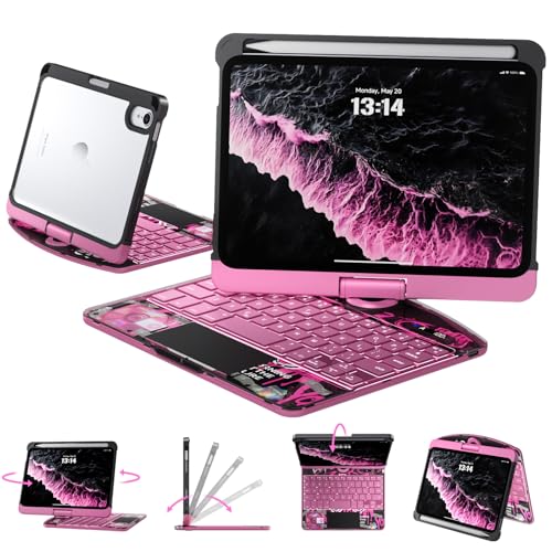 Image of Transparent Case with Keyboard for iPad mini 7 A17 Pro(2024) & Mini 6 (2021) 8.3 inch,7-Color Backlit,Wireless Keyboard, 360Rotating,with trackpad,Pencil Holder,with Shortcuts,Pink