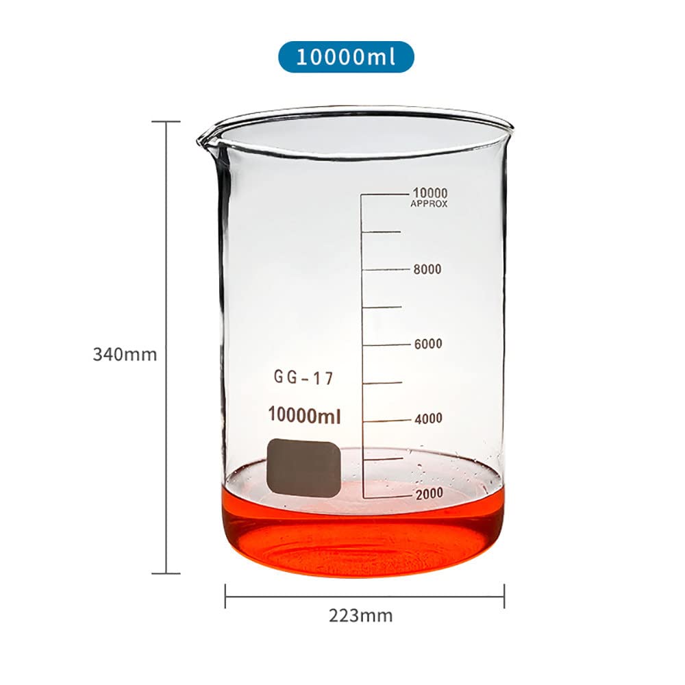 Vaso medidor de Vidrio, Vaso de Laboratorio de borosilicato Transparente, Vaso medidor Graduado de Vidrio con Pico, Resistencia al Calor y a Altas temperaturas, Alta Transparencia, Gran Cap