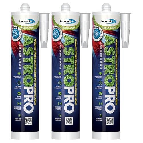 Bond It ASTRO PRO Artificial Grass Adhesive 3x Green 285ml | High Tack Fast Cure | Seamless Synthetic Turf Installation | Premium Adhesive Silicone Solvent-Free Weatherproof & Flexible