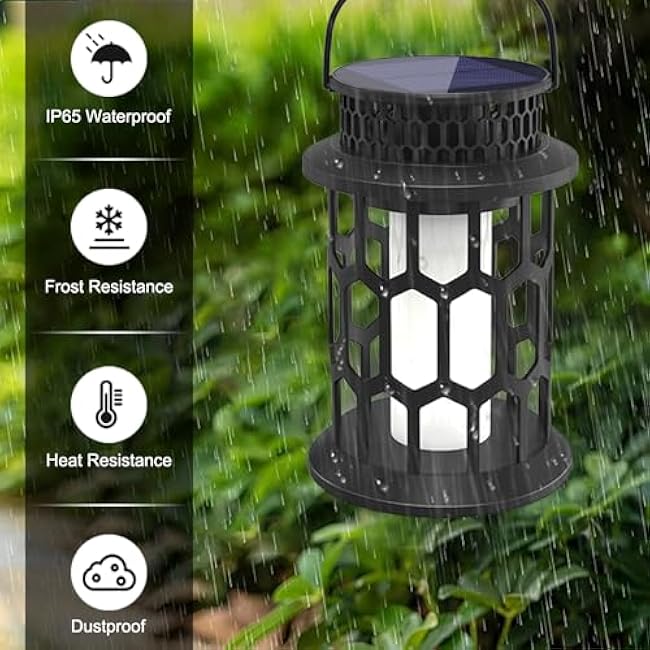 Solar Lights for Outside, Upgraded Solar Lanterns Flickering Flame Outdoor Waterproof Hanging Lanterns Decorative Solar Powered Outdoor Lighting LED Flame Garden Lights for Patio Deck Yard, 2 Packs