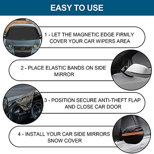 LADER Windshield Snow Cover, Car Windshield Snow Cover Ice Removal Wiper Protector for Snow,Ice,Sun,Frost Defense, Windshield Snow Ice Cover with Magnetic Edges, Fits Most Cars Trucks Vans and SUVs