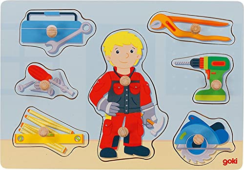 goki 57405 - Steckpuzzle Handwerker aus Holz - 8 Teile