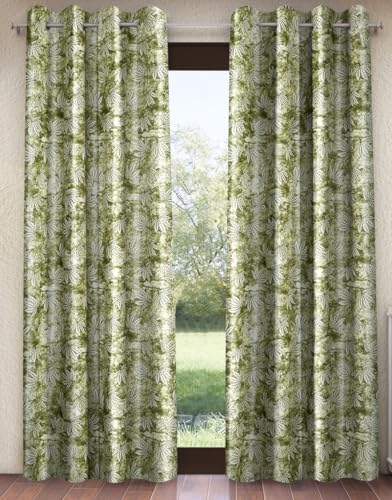 Image of Home Sizzler 2 Pieces Leaf Mist Grommet Eyelet Polyester Long Door Light-Filtering Curtains - 8 Feet, Olive Green