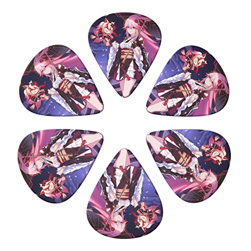 ギターピック Yae Sakura Higokumaru 崩壊3rd 6枚/セット 収納ケース付き 0.96mm それぞれ厚さ 丸い先端 円滑 0.71mm エッジサンディング 0.46mm ウクレレ ギフト ギタリスト 初心者 ギター専用 ベース 0.9