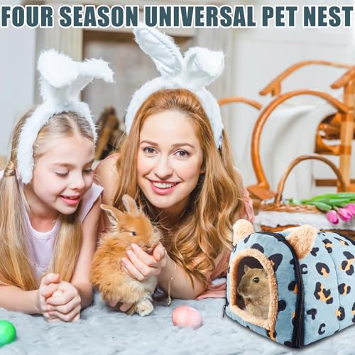 GBKDQQ Meerschweinchen Bett, Kuschelhöhle mit Abnehmbarem Kissen, Kaninchen Bett, Winter Meerschweinchen Kuschelhöhle, Käfige, Höhlen & Schlafplätze für Kleintiere Chinchilla Kaninchen (Blau)