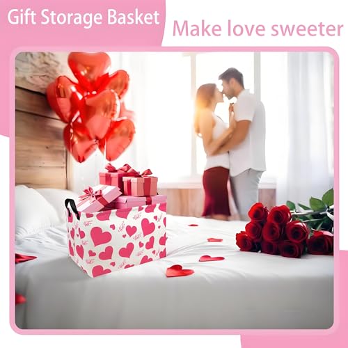 Image of Pink Valentines Day Basket for Kids Heart Shaped Storage Box for Gifts Empty Fabric Storage Bins Rectangular Toy Organizer with Handles Room Decor (Large Love)