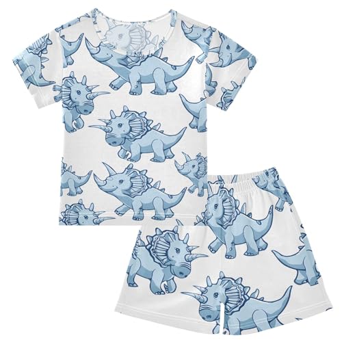 ALAZA Triceratop Dinosaur Animal Pajamas Set Short Sleeve Cotton Sleepwear Summer Pjs 2 Piece 5-14Y