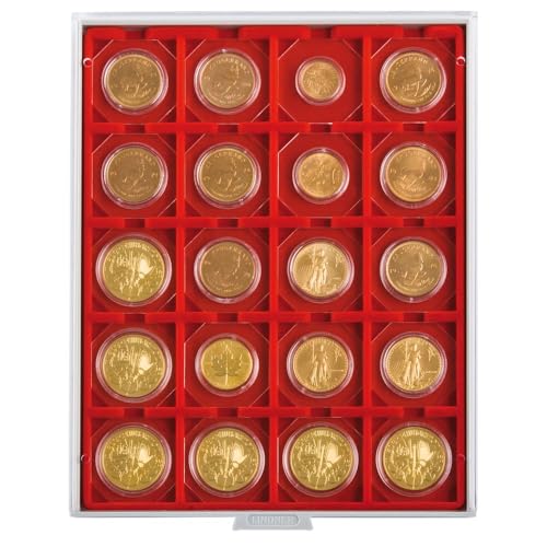 Box Monnaies LINDNER étuis 50x50 mm et rangement capsules CARRÉE OCTO