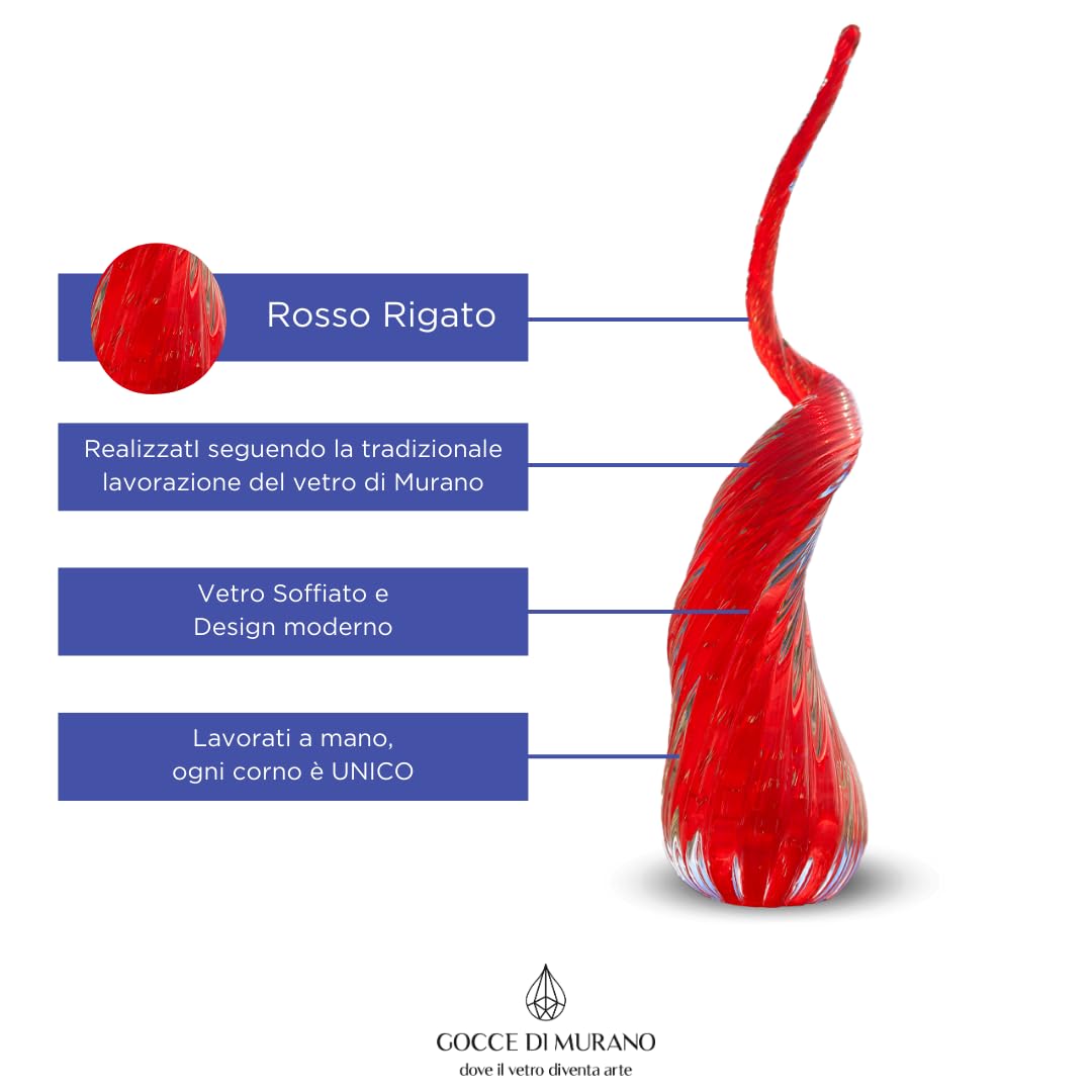 Corno Portafortuna In Vetro Di Murano - Soprammobile Artigianale Bianco Made In Italy - Foto 9