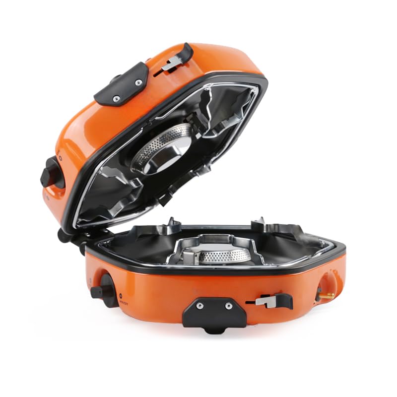 Portable Dual-Burner Gas Camping Stove, Foldable Tabletop Cooktop for Outdoor Hiking, Picnic, RV, Boating