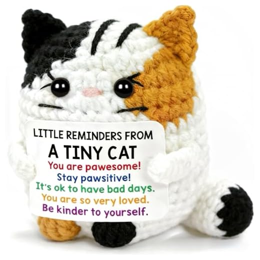 Mllyoncom Positive Cat Emotional Support Crochet Animals Calico Cat - Back to School Gift Inspirational Birthday Gift for Cat Lover Woman Daughter Friends Coworker Self Care