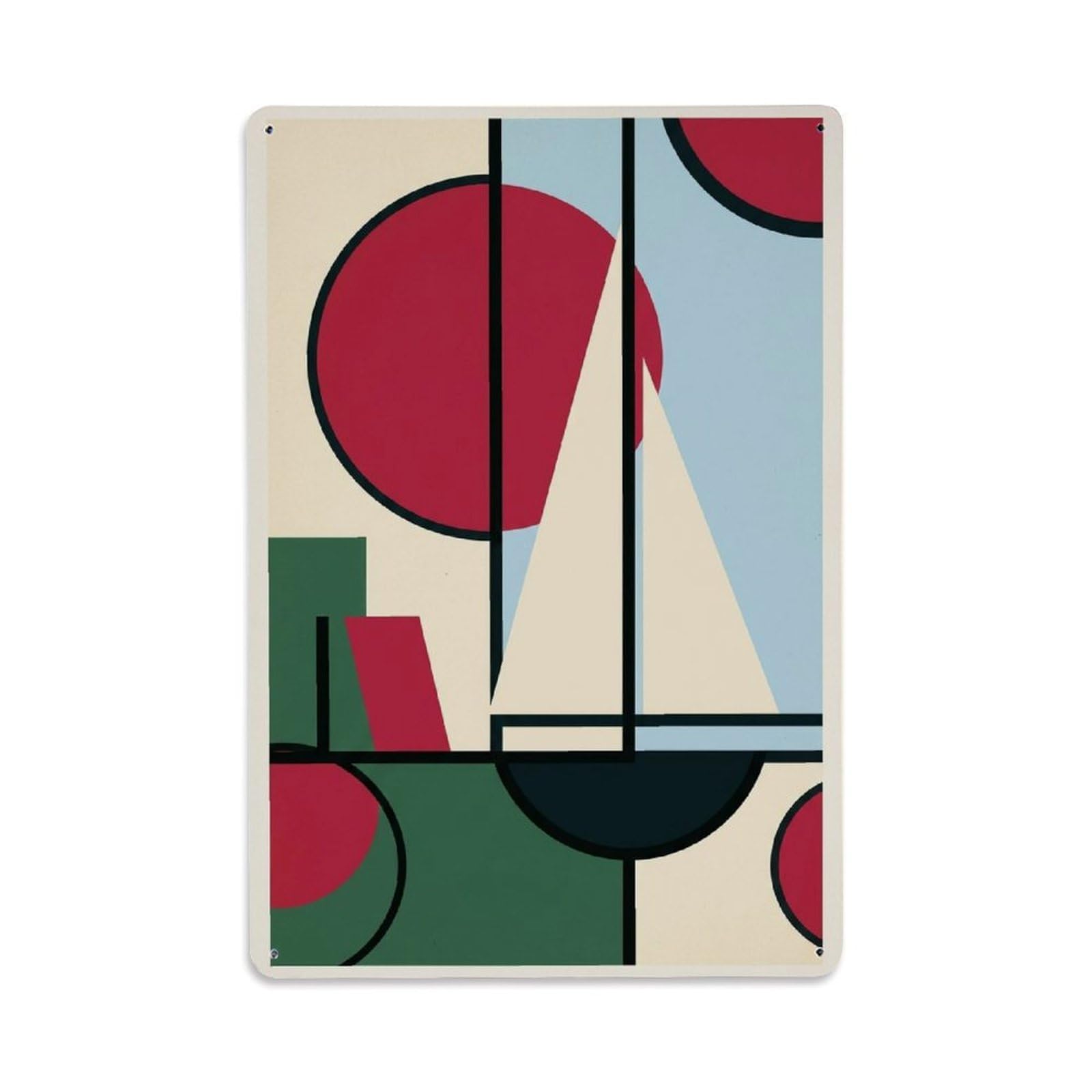 Color Block Seascape Seaside Sailboat Abstract View Metal Tin Sign Plaque Wall Decor for Cafe, Man Cave, Club Bar, Office, Home Garden Round Metal Poster 8x12Inch