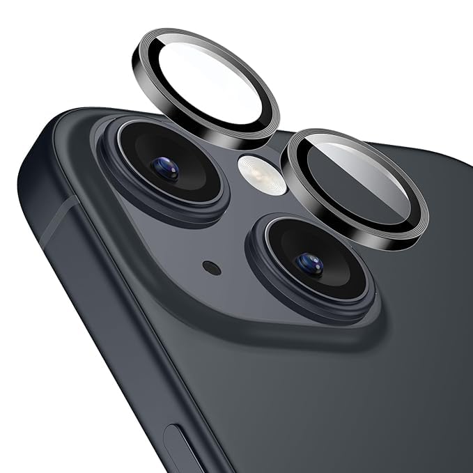 vego for iPhone 15 /iPhone 15 Plus Camera Lens Protector, Metal Ring Plus 9H Tempered Glass Screen Protection Case Friendly Camera Cover for iPhone 15 /iPhone 15 Plus, BLACK (3 pc)
