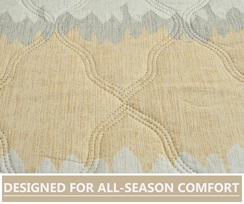 Image of IVAZA Luxury Ultrasonic Punch AC Comforter Blanket - Quilted Microfiber Floral Pattern, Lightweight Breathable All‑Season Blanket for Bedroom, Travel (Singled Bed,228x152 CM) (Light Beige)