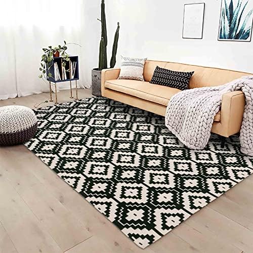 CiCiwind Cotton Area Rug 4'x6' Morrocan Machine Washable Large Rug Diamond Indoor Rug for Living Room, Bedroom Hand Woven Floor Carpet Black White Geometry Trellis Mat Vintage Rug