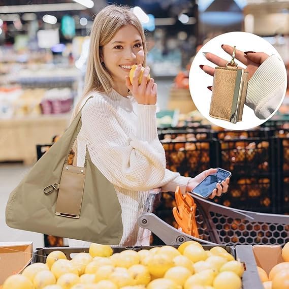 Foldable Keychain Tote Bag,Expandable Leather Mini Handbag with Key Ring for Convenient Daily Errands - Image 2