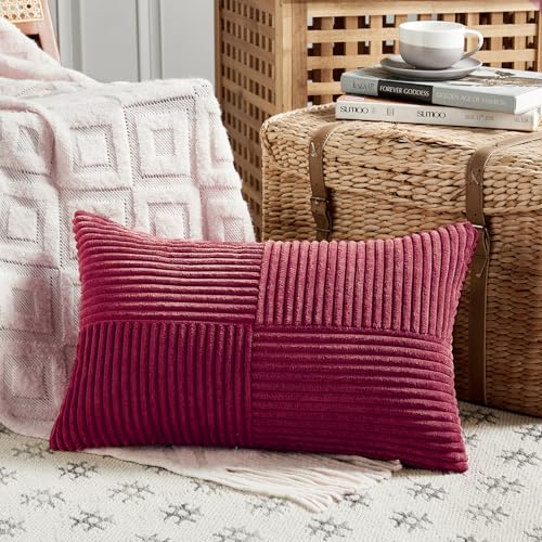 FDTERN 1 funda de cojín de color rojo vino de 30 x 50 cm, de pana suave, funda de cojín decorativa para sofá, dormitorio, salón, balcón (sin relleno)