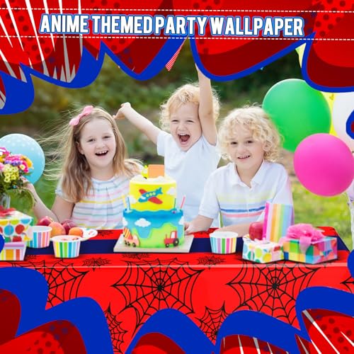 Image of Oudain 3 Pack Spider Theme Birthday Decorations Halloween Purple Black Red Green Pink Web Bat Tablecloth Cartoon Table Cover Party Favor for Birthday(Web,Black, Red)