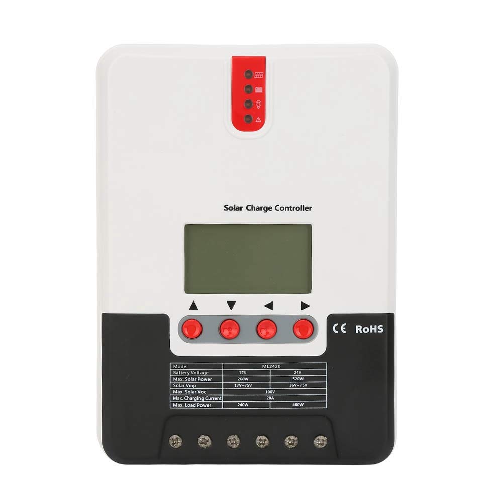 Regolatore di carica solare, regolatore di carica solare del pannello di controllo con display LCD, regolatore del pannello solare per prevenire il sovraccarico (ML2420)