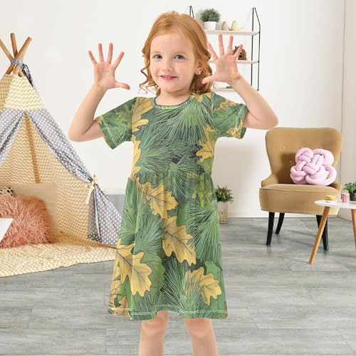 Toddler Dresses for Girls 2t Green Yellow Oak Leaves Autumn Short Outfit Cute Beach Dress Little Girl Dress4