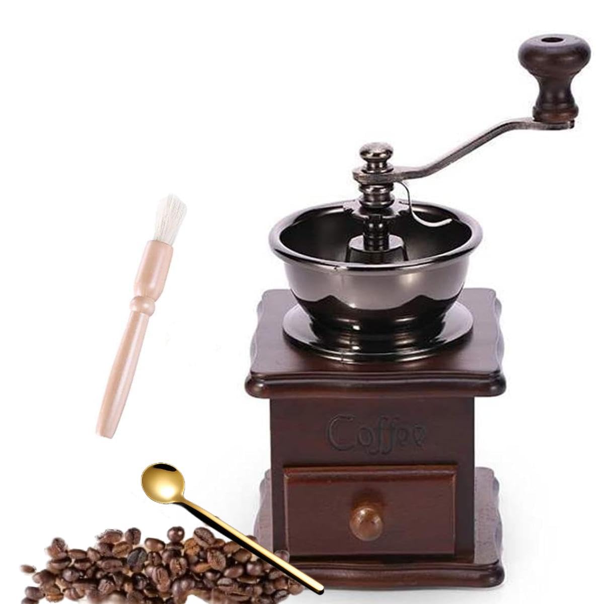Eitonbu Wooden Manual Coffee Grinder Vintage Style Hand Coffee Mill Burr  Coffee Grinder with Ceramic Hand Crank,Wooden Manual Coffee Grinder Cleaning