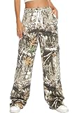 HVEPUO Camo Pants Women High Waisted Wide Leg Casual Y2K Camoflage Cargo Pants Baggy Elastic Waist Straight Jeans Trousers Forest Camo L