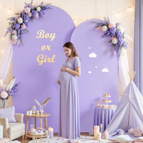 Image of Purple Lavender Arch Backdrop Cover for Wedding, 7.2FT 6FT Set of 2 Stretchy Spandex Fitted Arch Stand Cover for Baby Shower, Birthday Party Decor, Chiara Backdrop Cover with Double-Sided Design