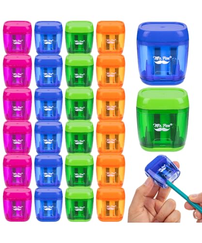 Taille-crayons manuels Mr. Pen en lot de 24 avec double prise colorée pour l'école et la maison