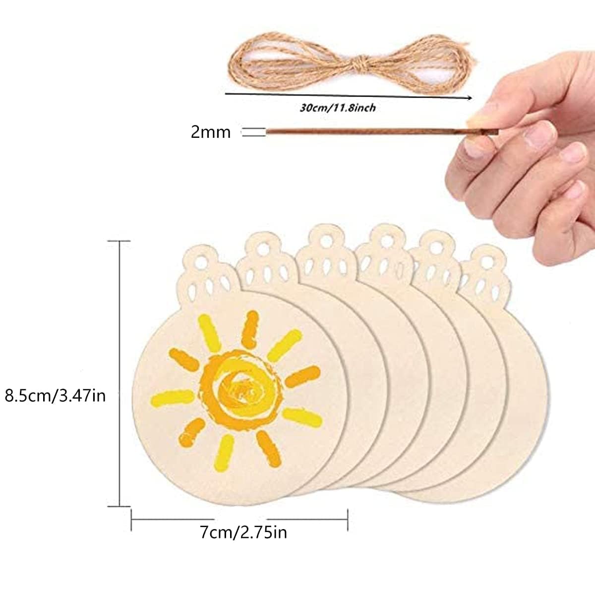 100 Bolas Redondas Madera para Colgar Adornos Navidad, rebanadas Madera en Blanco con Cuerda para decoración del árbol de Navidad, Manualidades