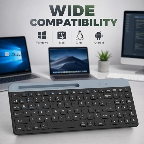 Image of Ant Master 55 Dual Mode Wireless Keyboard with Bluetooth & 2.4GHz, 96-Key Compact Layout, Rechargeable Battery, Water Resistant Membrane Keys, Compatible with Windows, Mac, Android & iOS - Black