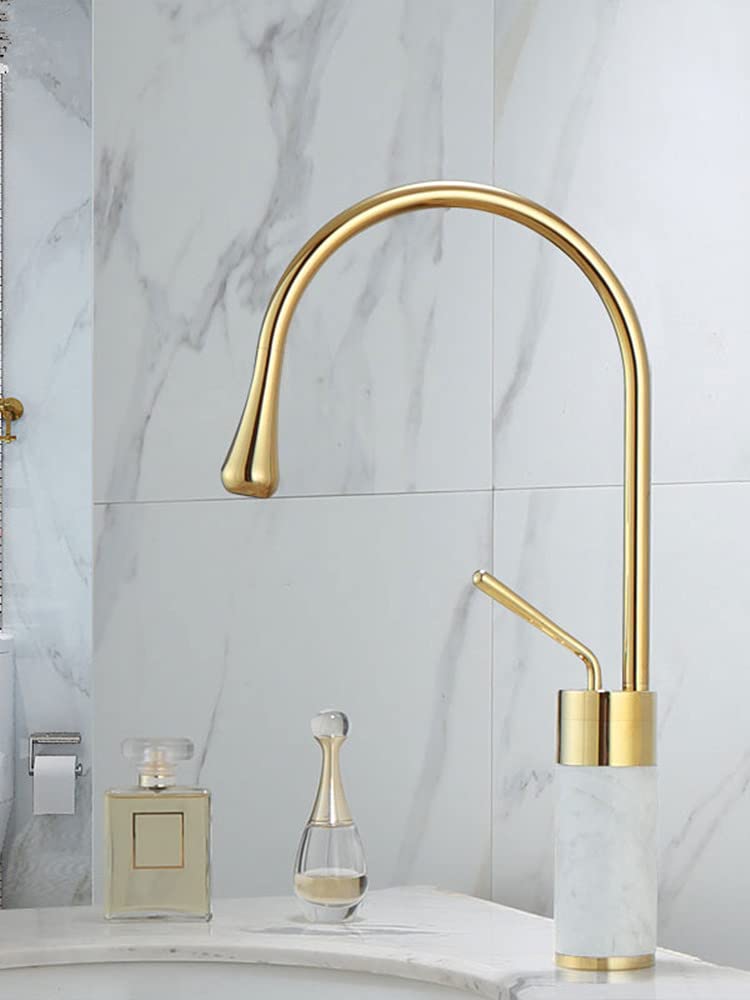 Robinet de lavabo de salle de bain anti calcaire mitigeur laiton or