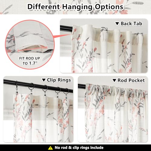 Image of MYSKY HOME Floral Sheer Curtains 84 Inch Long Linen Blended 2 Panels Coral | Bedroom Living /Dining Room Floral Light Filtering Curtains Patterned Privacy Protect Farmhouse Window Treatment 50 inch W