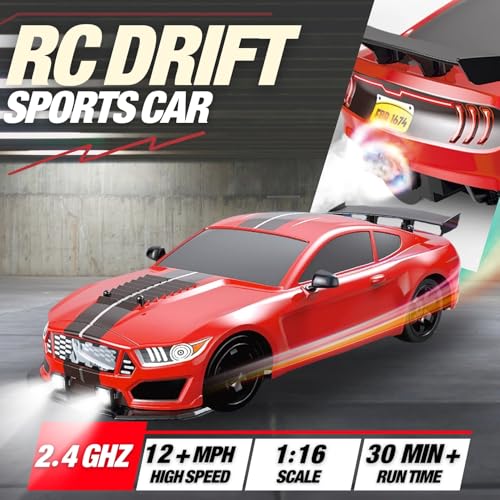 Image of Liberty Imports RC Drift Car 1 /16 2.4GHz 4WD Remote Control Sport Racing On-Road Vehicle with LED Light, Batteries and Drift Tires (Red)