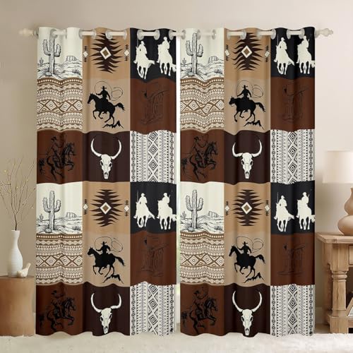 Feelyou Cowboy Blackout Curtains Western Window Curtains Southwestern Darkening Drapes for Bedroom for Kids Boys Girls Boho Aztec Living Room Window Treatments (2 Panels, 52 x 63 Inch)