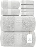Luxury 8 Piece Bath Towel Set White - 700 GSM Combed Cotton Hotel Towels - 2 Bath, 2 Hand, 4...