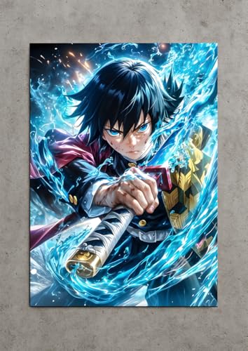 Image of NIJUKA Anime Printed A4 Size Metal sheet Poster For Home And Room Decoration | For Anime Art Fans Boys And Girls (Giyu Tomioka Water Hashira)