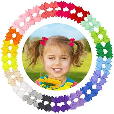 Baby Hair Clips Bows - 40Pcs 2" Full Lined Small Baby Hair Bows for Toddler Girls Hair Accessories Barrettes (bow clips 40pcs)