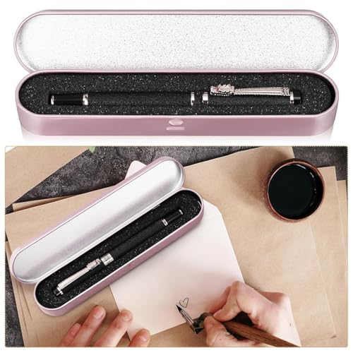 Image of STORE 2508 4 Empty Hinged Metal Pen Boxes Removable Sponge, Rose Gold