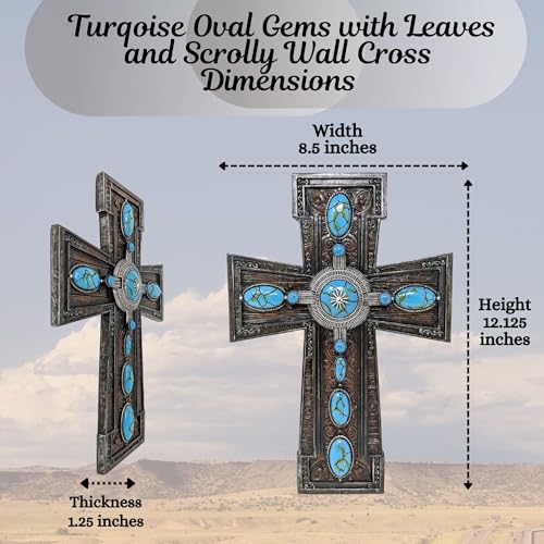 Cruz de pared turquesa de resina con relieve rústico ovalado 3