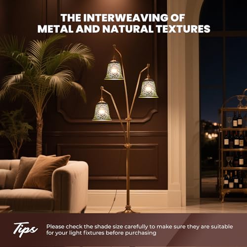 Image of Ceiling Fan Light Covers Replacements Etched Chrysanthemum Metal Lampshade 4 Pack, 1-5 /8 inch Fitter, 5.6 inch Height and 5 inch Diameter Fits for Pendant Light Shade
