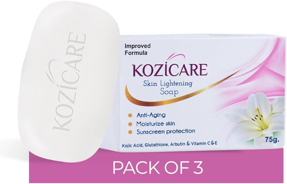 HealthVit Kozicare Skin Lightening Soap Pack Of 3 Kojic Acid Soap & Vitamin C Anti Aging & Sun Protection Moisturizing Bath Soap For Men & Women Remove Dark Spots & Hyperpigmentation Glowing Skin