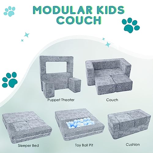 MeMoreCool Kids Sofa Couch, Glow-in-The-Dark Plush Cover, Convertible Foam Loveseat with Armrests & Pocket, Gray Dog Pattern, Playroom & Bedroom Children’s Furniture, 39" x 20" x 16" - Thumbnail 7