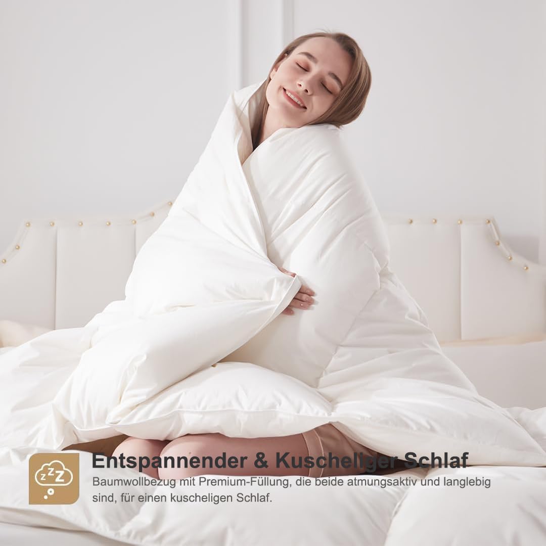 DWR Daunendecke Ganzjahr 240x260 cm,100% Bio-Baumwolle,Bettdecke mit Daunen und Federn Füllung,Übergangsdecke Ganzjahresdecke,Öko-Tex und RDS Standard,Weiß