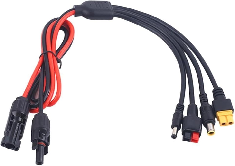 4-in-1 Solar Charging Cable with For XT60 to DC5521/DC7909 Adapters for EcoFlow River/For Delta, For Anker 521 & 300W Power Stations — 12–18AWG Oxygen- Copper Wire, 7A